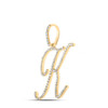 10K Yellow Gold Real Diamond Fancy Cursive Script Font Initial K Pendant 1/2 CT