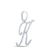 10K White Gold Real Diamond Fancy Cursive Script Font Initial K Pendant 1/2 CT