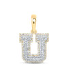 10K Yellow Gold Real Diamond Unisex Tiered Block Font Initial U Pendant 3/4 CT