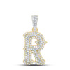 10K Yellow Gold Real Diamond Block Font Pointed Letter Initial R Pendant 3/8 CT