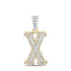 10K Yellow Gold Real Diamond Block Font Pointed Letter Initial X Pendant 1/3 CT