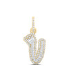 10K Yellow Gold Diamond Bubble Font Initial V & Crown Mini Letter Pendant 1/4 CT