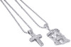 925 Sterling Silver Genuine Diamond Mini Pave Jesus Pendant and Cross Set .88 Ct
