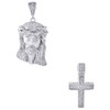 925 Sterling Silver Genuine Diamond Mini Pave Jesus Pendant and Cross Set .88 Ct