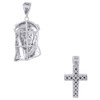 925 Sterling Silver Genuine Diamond Mini Pave Jesus Pendant and Cross Set .88 Ct