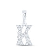 10K White Gold Diamond Women's Block Font Initial K Mini Letter Pendant 1/6 CT