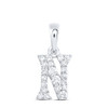 10K White Gold Diamond Women's Block Font Initial N Mini Letter Pendant 1/6 CT