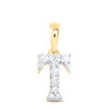 10K Yellow Gold Diamond Women's Block Font Initial T Mini Letter Pendant 1/10 CT