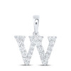 10K White Gold Diamond Women's Block Font Initial W Mini Letter Pendant 1/4 CT