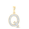 10K Yellow Gold Real Diamond Women's Block Font Initial Q Letter Pendant 1/10 CT