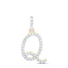 10K Yellow Gold Diamond Women Fancy Script Font Initial Q Letter Pendant 1/6 CT