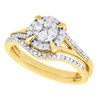 Diamond Wedding Bridal Set 10K Yellow Gold Halo Flower Engagement Ring 0.40 Ct.