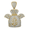 10K Yellow Gold CZ Men's 1.40" Iced Charm Dollar Sign Money Bag w/ Wings Pendant