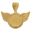 10K Yellow Gold Round CZ Unisex 1" Medallion Charm Memory Frame w/ Wings Pendant