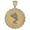 10K Two Tone Gold Round CZ Mens 1.60" Egyptian Medallion Queen Nefertiti Pendant