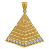 10K Yellow Gold CZ Men's 2" Diamond Cut Charm Egyptian Eye of Ra Pyramid Pendant