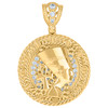 10K Yellow Gold CZ Egyptian Cuban & Screw Medallion Ankh Queen Nefertiti Pendant
