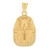 10K Two Tone Gold Round CZ 1.35" Egyptian Charm D/C King Tut Pharoah Pendant