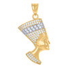 14K Yellow Gold Round Cut CZ Men's 1.40" Egyptian Queen Charm Nefertiti Pendant