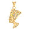 14K Yellow Gold Round Cut CZ Men's 1.40" Egyptian Queen Charm Nefertiti Pendant