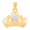 14K Yellow Gold Pear Cut CZ Women's Textured 17mm Tiara / Queen's Crown Pendant