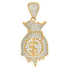 10K Yellow Gold Round CZ Men's 1.60" Charm Dollar Sign Iced Money Bag Pendant