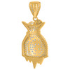 10K Yellow Gold Round CZ Men's 1.60" Charm Dollar Sign Iced Money Bag Pendant