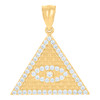 10K Yellow Gold Round Cut CZ Men's 0.95" Egyptian Charm Evil Eye Pyramid Pendant