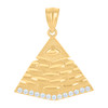 10K Yellow Gold Round CZ Men's 1" Egyptian D/C Charm Eye of Ra Pyramid Pendant