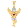 10K Two Tone Gold Red CZ Unisex Diamond Cut Charm Angel Holding Heart Pendant