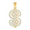10K Yellow Gold Round Cut CZ Unisex 1" Fancy Charm Money Dollar Sign Pendant