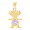 10K Yellow Gold Light Purple CZ February Birthstone Charm Baby Girl Pendant