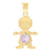 10K Yellow Gold Light Purple CZ February Birthstone Charm Smile Baby Boy Pendant