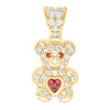 10K Yellow Gold Red CZ Women's January Birthstone Teddy Bear w/ Heart Pendant
