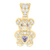 10K Yellow Gold Purple CZ Women's March Birthstone Teddy Bear w/ Heart Pendant