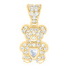 10K Yellow Gold White CZ Women's April Birthstone Teddy Bear w/ Heart Pendant