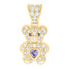10K Yellow Gold Purple CZ Women's June Birthstone Teddy Bear w/ Heart Pendant