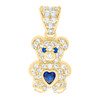 10K Yellow Gold Blue CZ Women's September Birthstone Teddy Bear w/ Heart Pendant