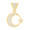10K Yellow Gold Round Cut CZ 3/4" Charm Celestial Crescent Moon & Star Pendant