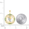 14K Yellow Gold Green CZ Unisex 1.40" Greek Key Charm St. Jude Medallion Pendant