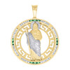 14K Yellow Gold Green CZ Unisex 1.85" Greek Key Charm St. Jude Medallion Pendant