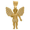 10K Yellow Gold Round Cut CZ Unisex 1.30" Religious Charm Smiling Angel Pendant