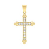 10K Yellow Gold Princess Cut Unisex 1.5" Religious Charm Prong Set Cross Pendant