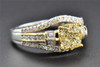 Yellow Diamond Engagement Ring 14K White Gold Round & Baguette Cut 0.98 Ct