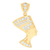 10K Yellow Gold Round CZ 2.15" Egyptian Queen Charm Textured Nefertiti Pendant