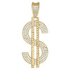 10K Yellow Gold Round Cut CZ Men's Diamond Cut 2.05" Charm Dollar Sign Pendant