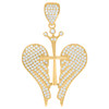 10K Yellow Gold Iced Out CZ 1.85" Religious Charm Cross w/ Wings & Crown Pendant