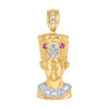 10K Yellow Gold Princess Pink CZ Men's 2.20" Egyptian Queen Nefertiti Pendant