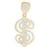 10K Yellow Gold Round CZ Men's Iced Out 1.40" Charm Money Dollar Sign Pendant