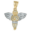 10K Two Tone Gold Round CZ Unisex 1.15" Religious Charm Praying Angel Pendant
